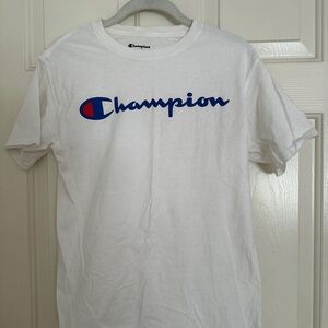 Champion White Tee with Navy Logo